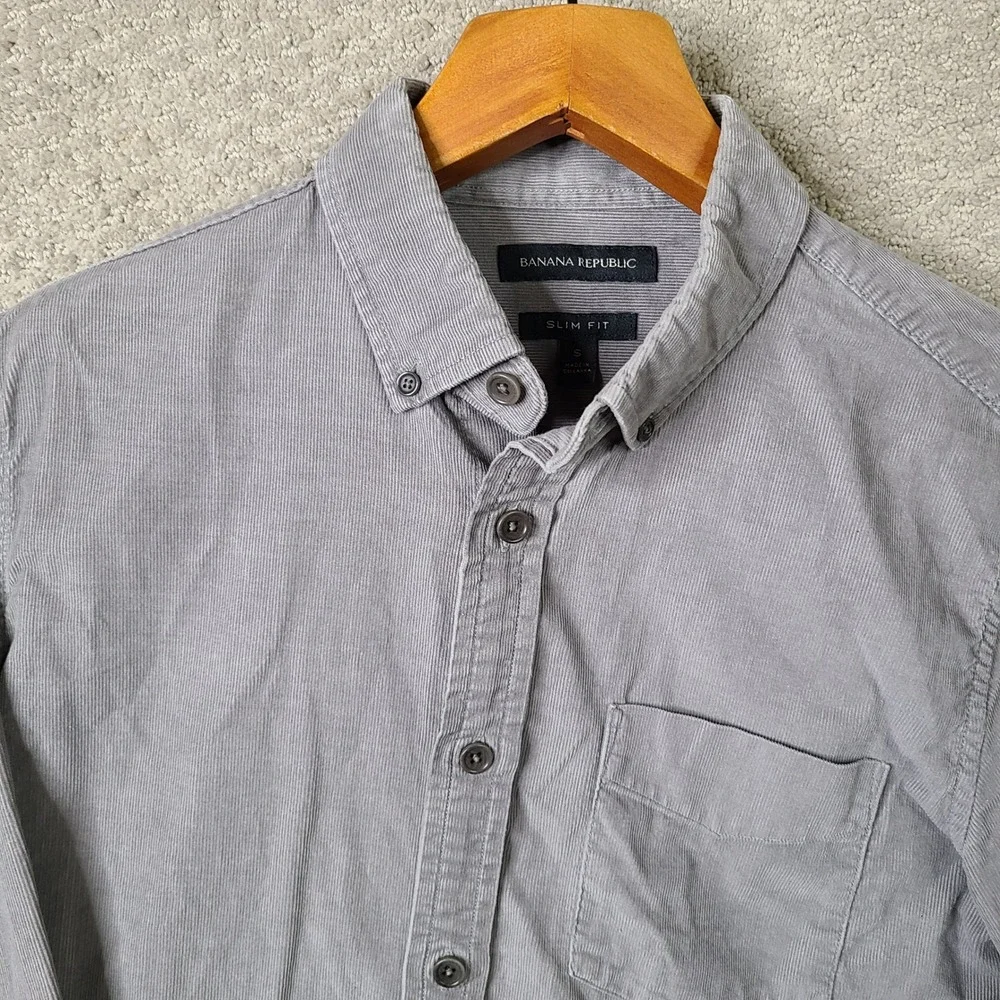 Banana Republic Shirt Men Small Gray Corduroy Slim Fit Button Down Casual Cotton